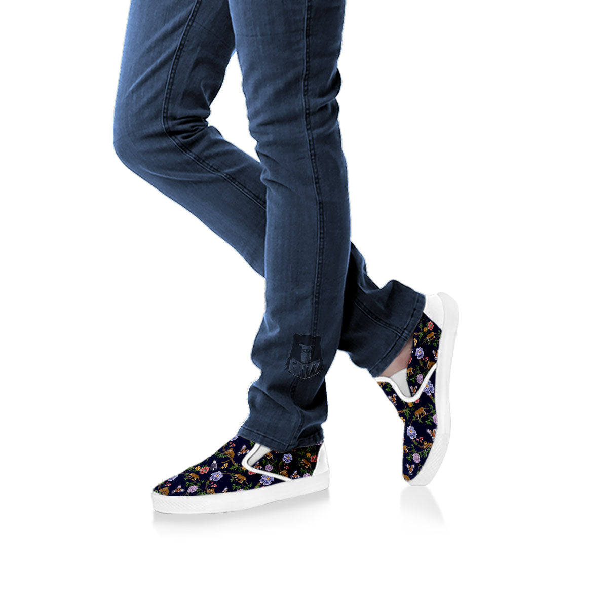 Jaguar And Eagle Print Pattern White Slip On Shoes-grizzshop