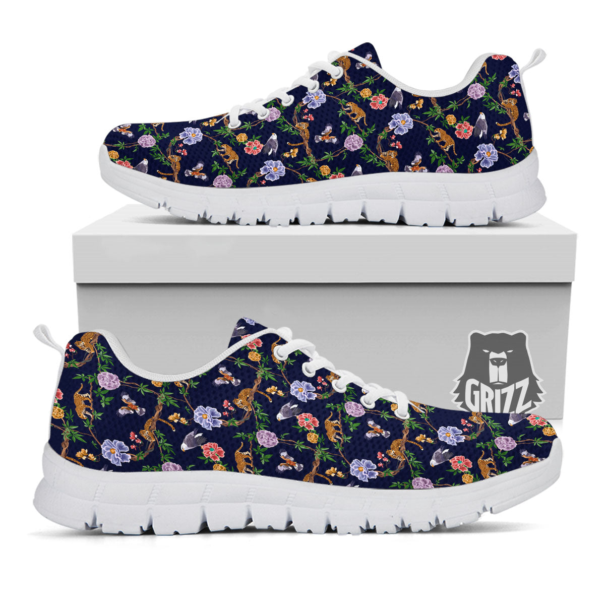 Jaguar And Eagle Print Pattern White Sneaker-grizzshop