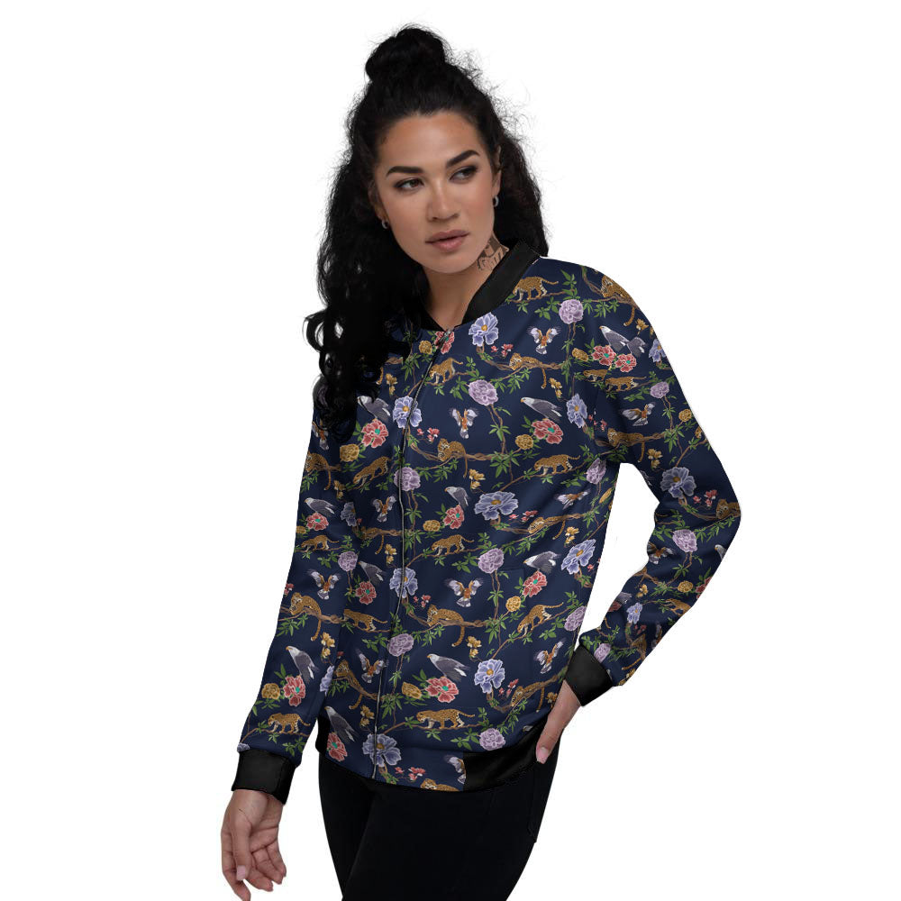 Jaguar And Eagle Print Pattern Women's Bomber Jacket-grizzshop