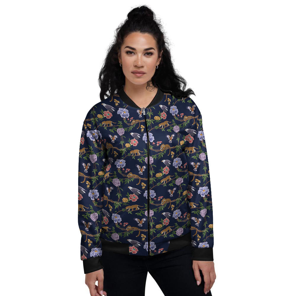 Jaguar And Eagle Print Pattern Women's Bomber Jacket-grizzshop
