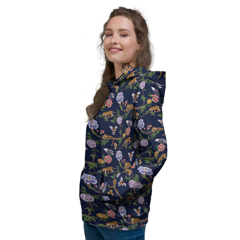 Jaguar And Eagle Print Pattern Women's Hoodie-grizzshop