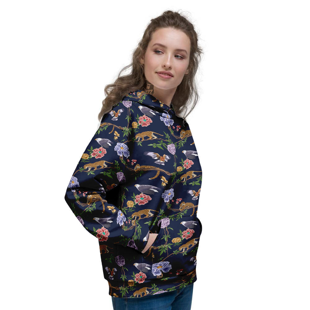 Jaguar And Eagle Print Pattern Women's Hoodie-grizzshop