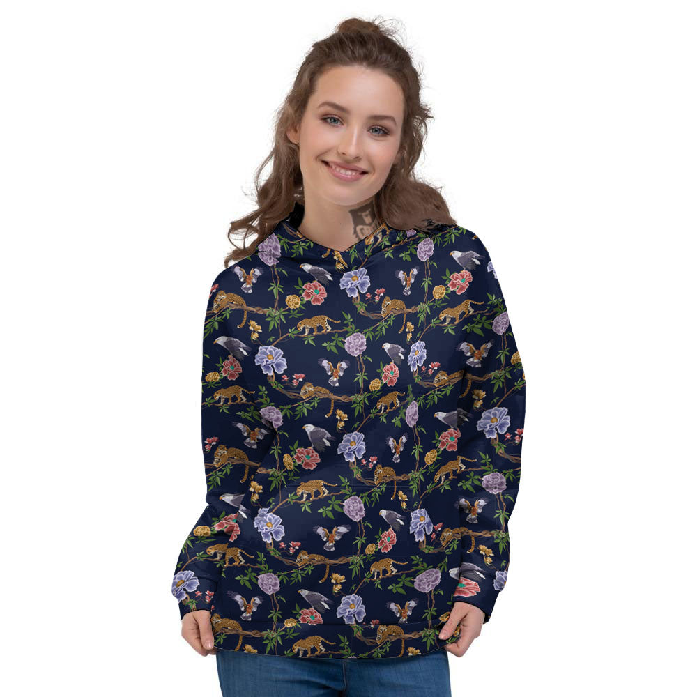Jaguar And Eagle Print Pattern Women's Hoodie-grizzshop