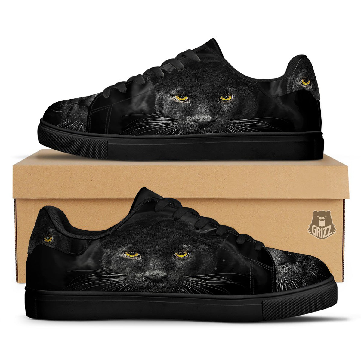 Jaguar Black Print Black Low Top Sneakers-grizzshop