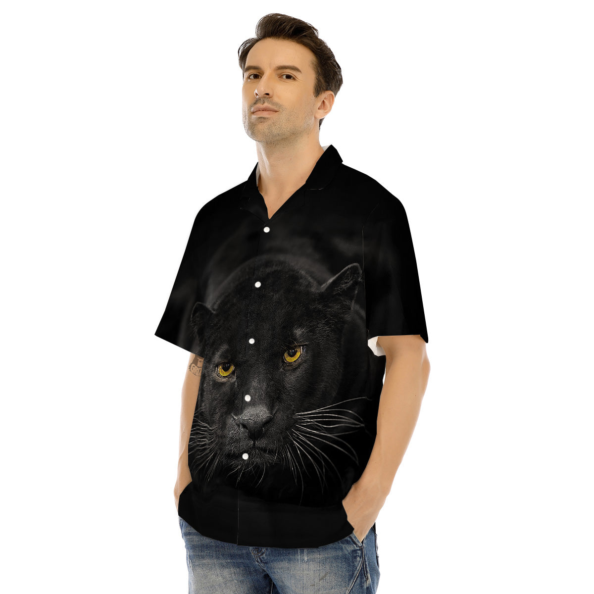 Jaguar Black Print Men's Hawaiian Shirt-grizzshop
