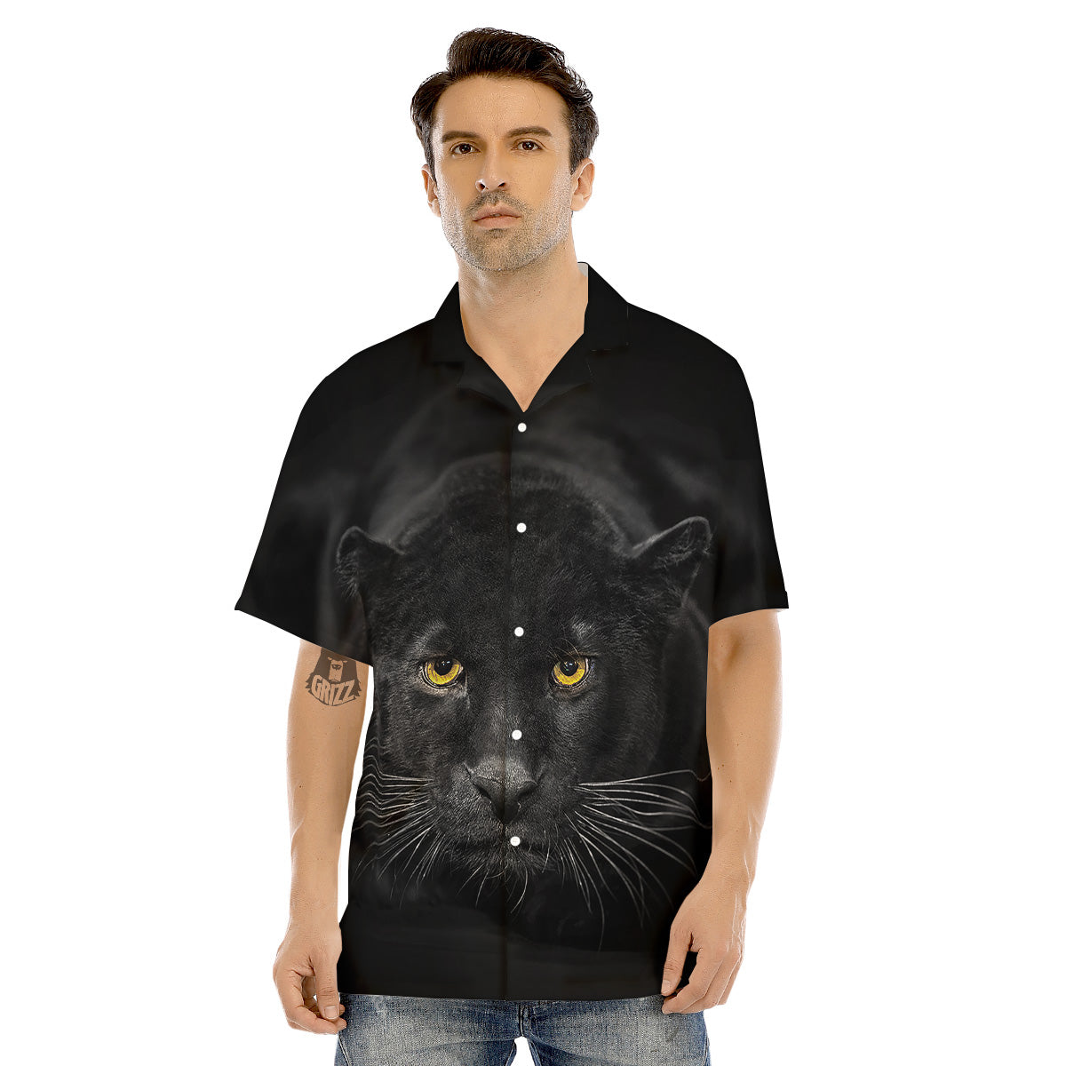 Jaguar Black Print Men's Hawaiian Shirt-grizzshop
