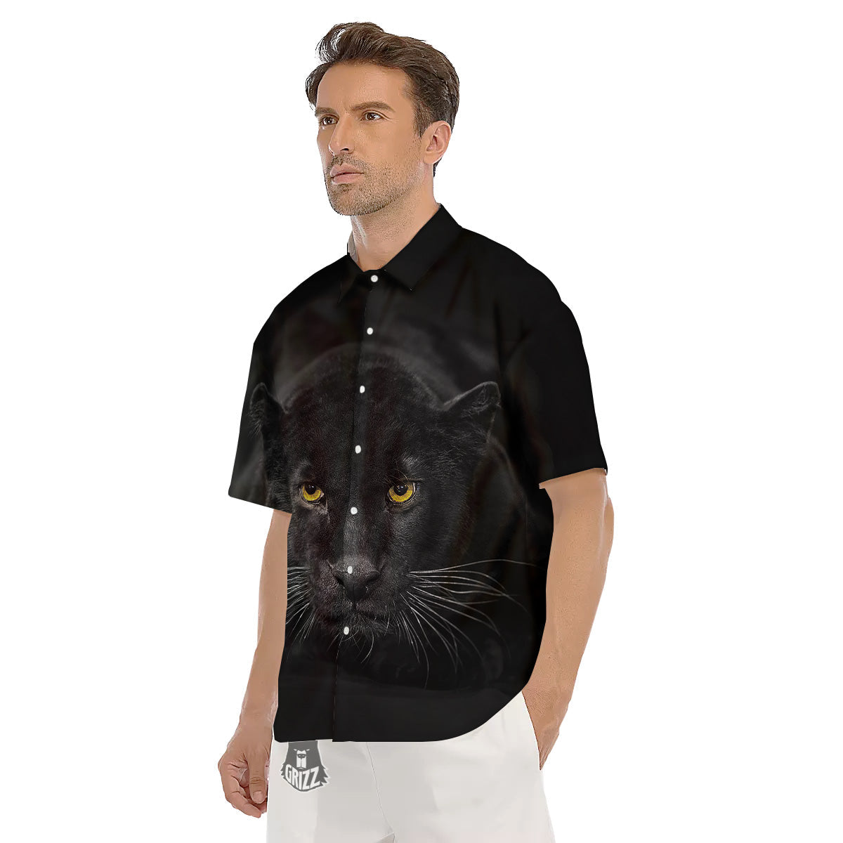 Jaguar Black Print Men's Short Sleeve Shirts-grizzshop