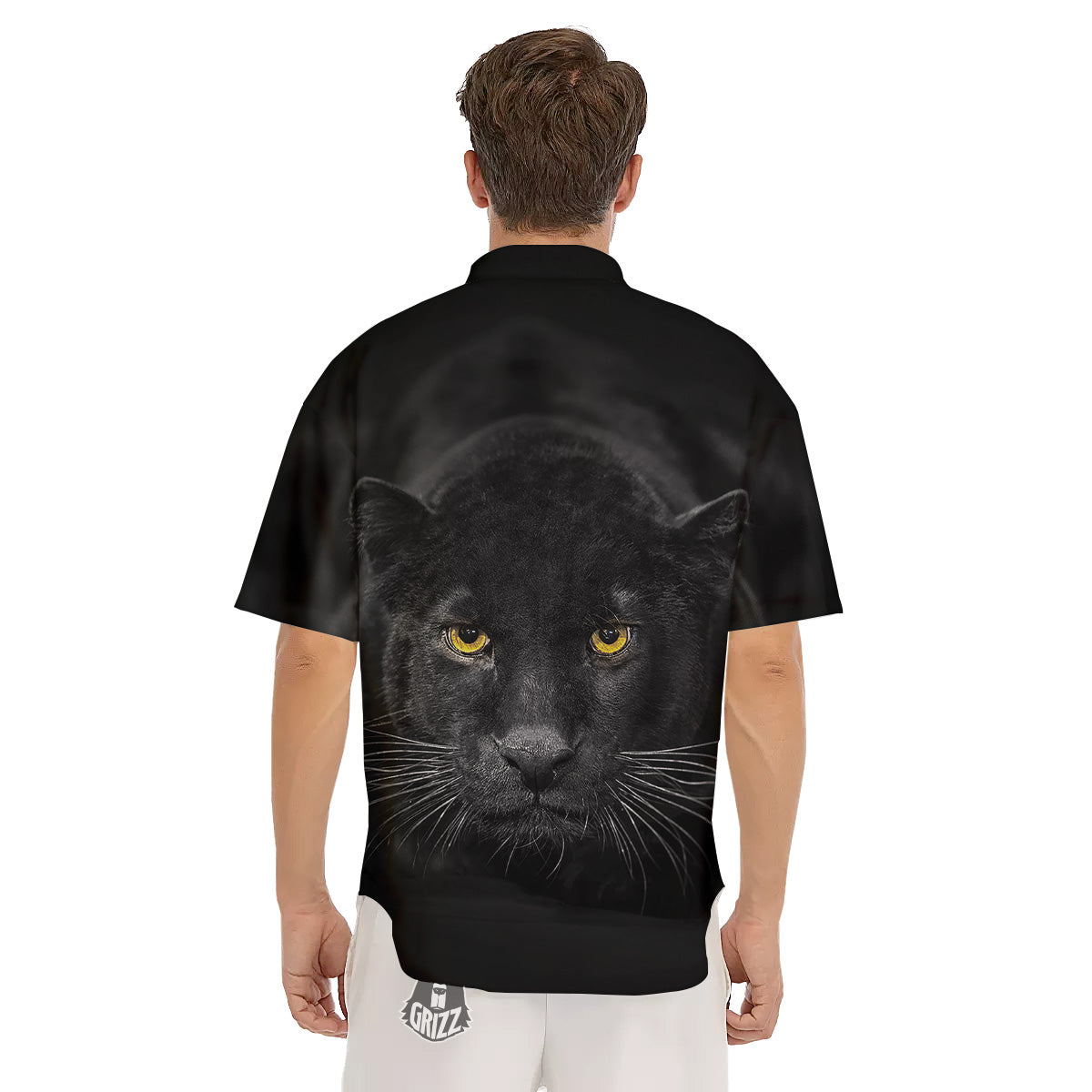 Jaguar Black Print Men's Short Sleeve Shirts-grizzshop