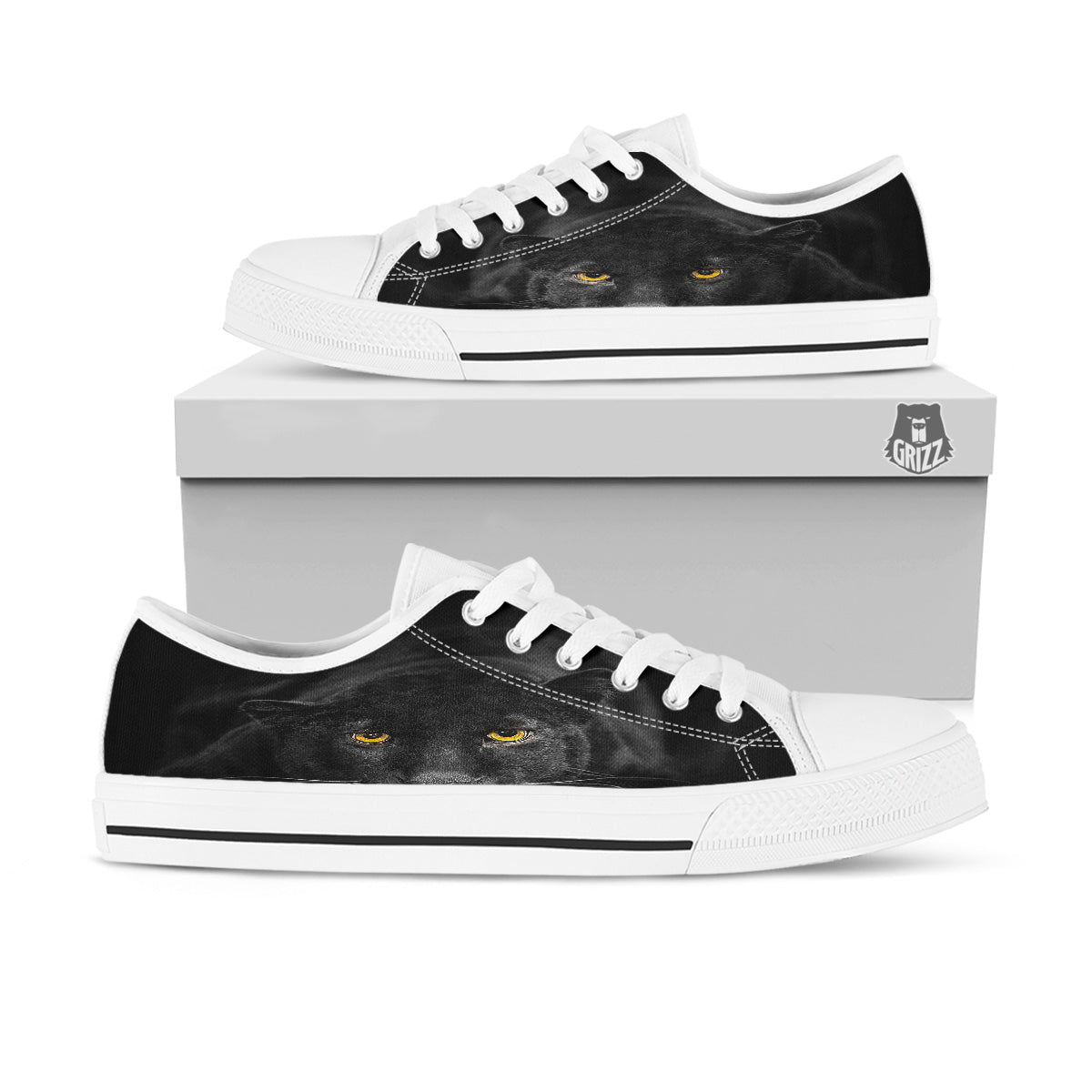 Jaguar Black Print White Low Top Shoes-grizzshop