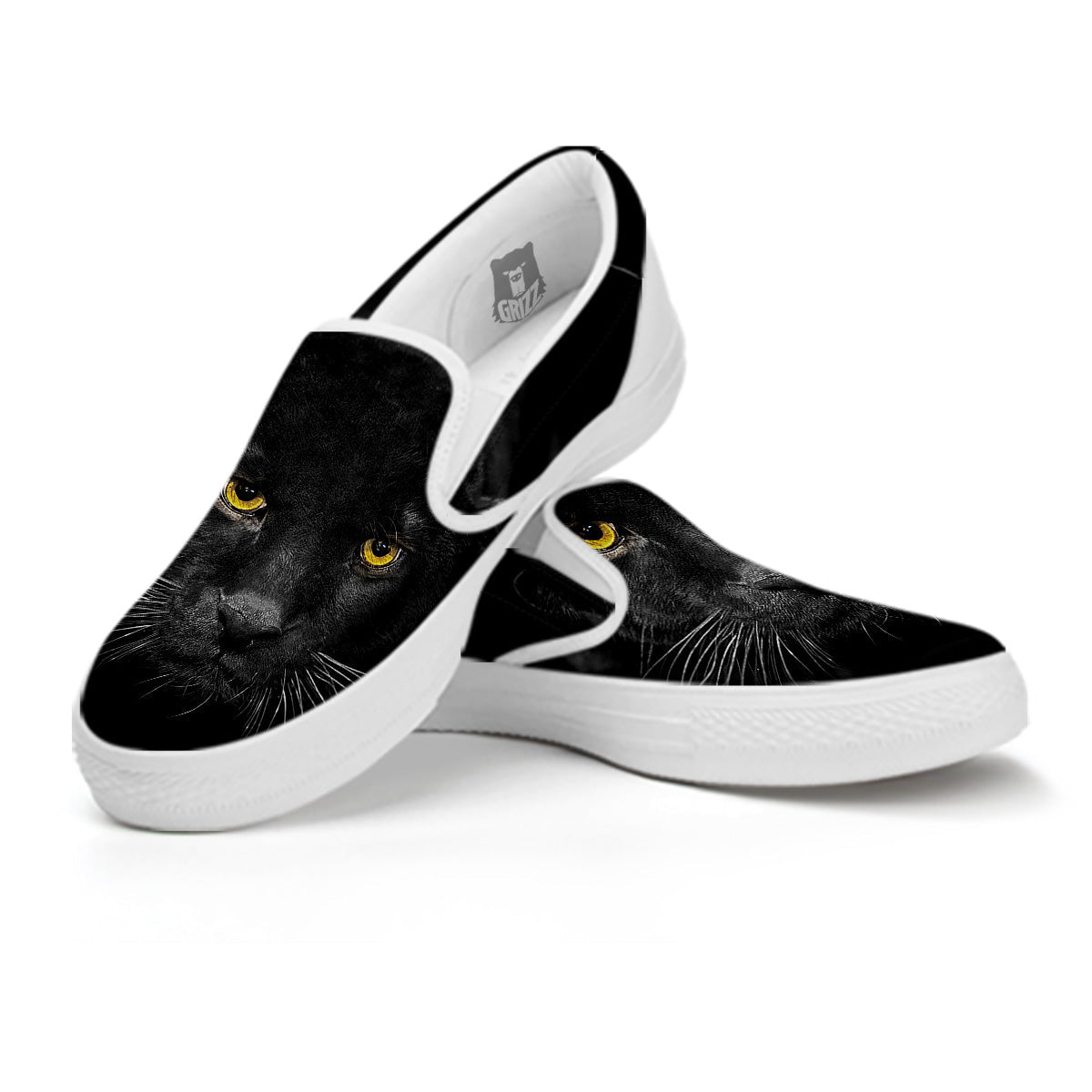 Jaguar Black Print White Slip On Shoes-grizzshop