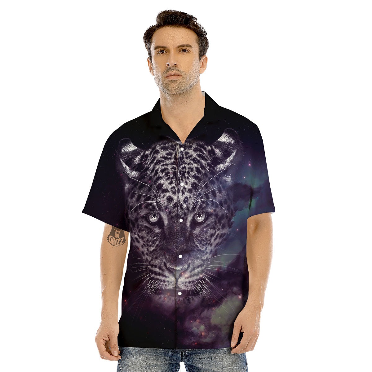 Jaguar Galaxy Print Men's Hawaiian Shirt-grizzshop