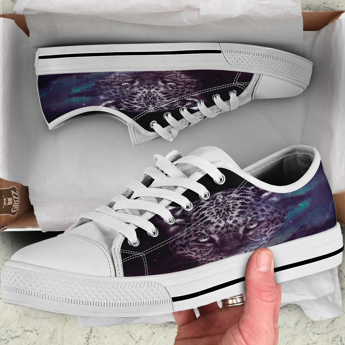 Jaguar Galaxy Print White Low Top Shoes-grizzshop