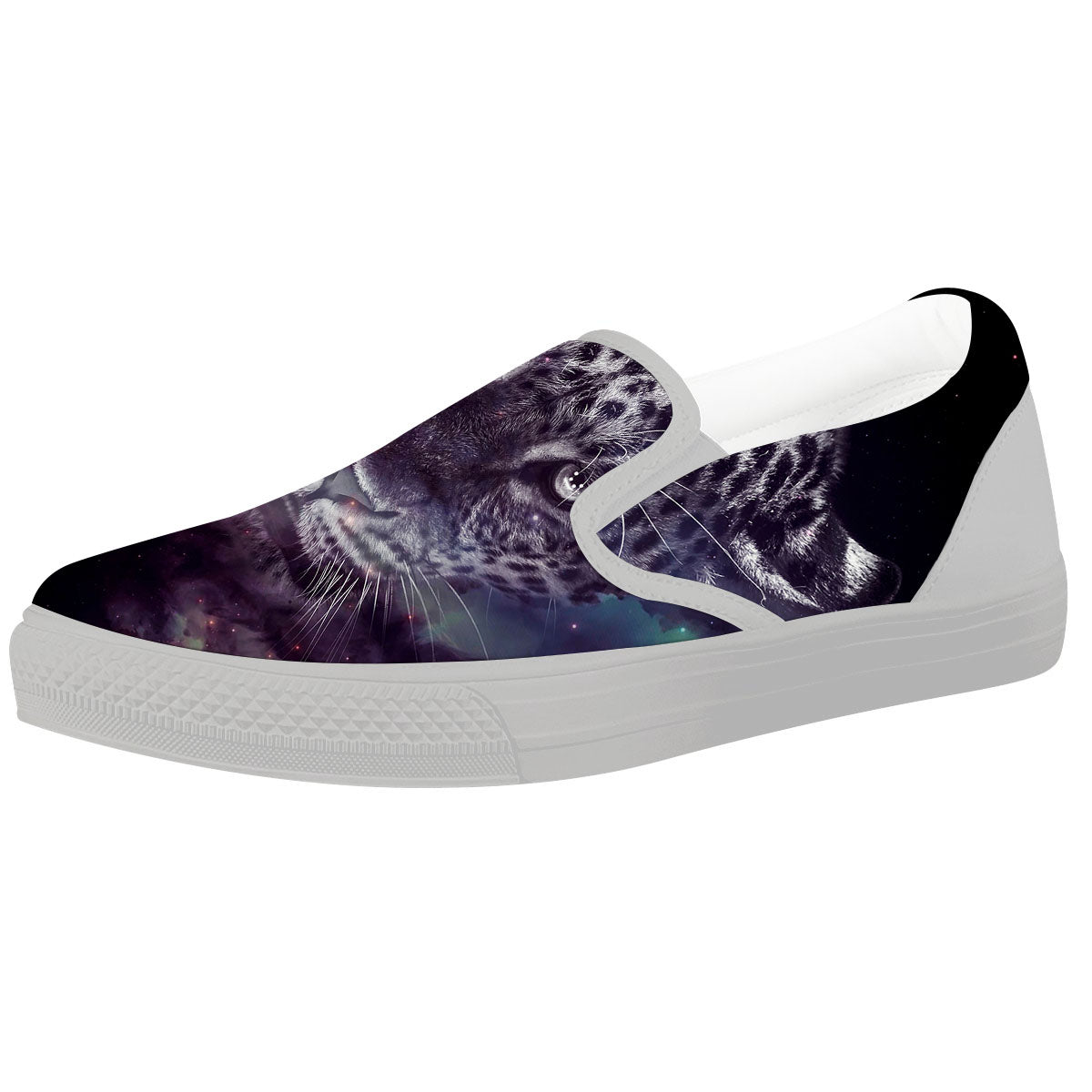 Jaguar Galaxy Print White Slip On Shoes-grizzshop