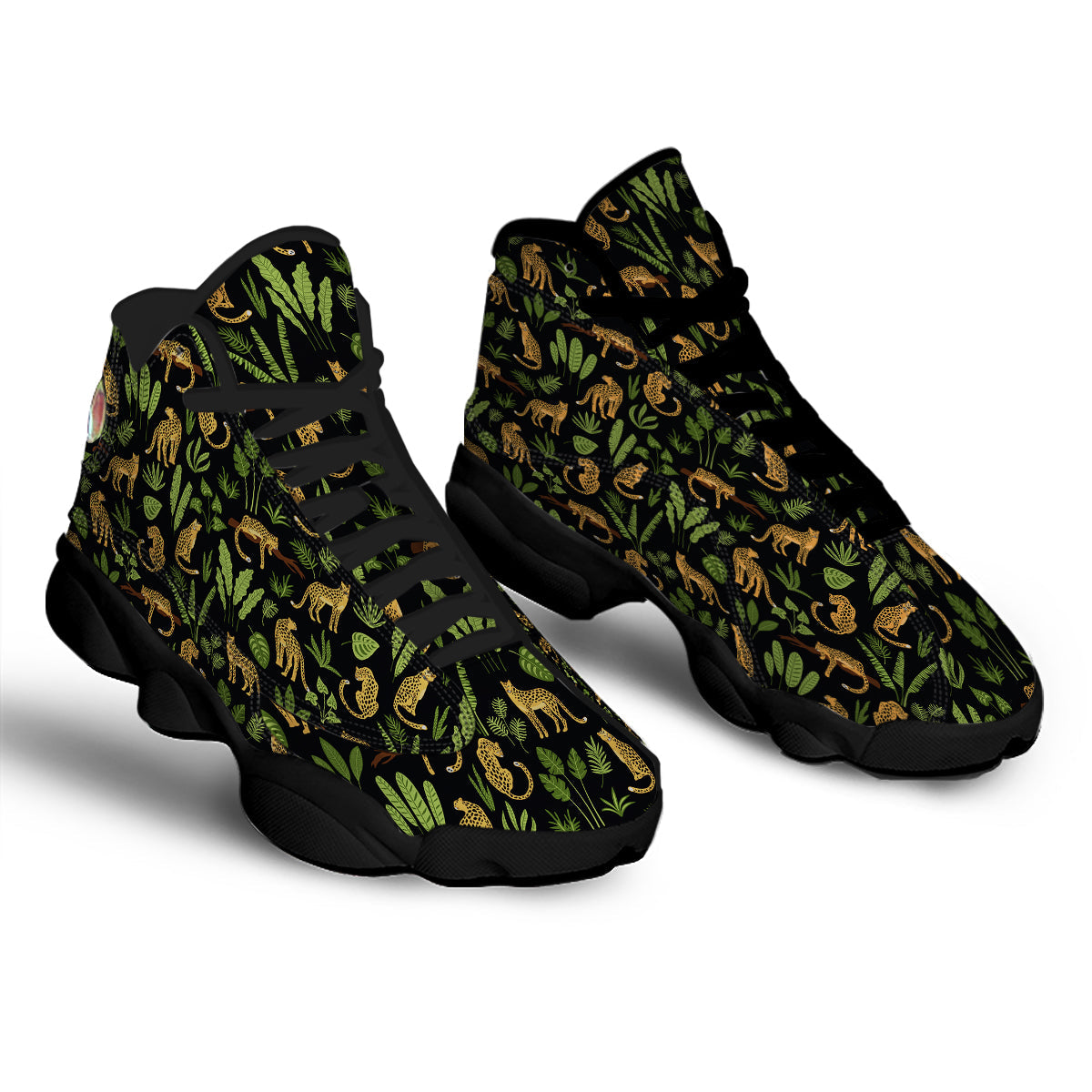 Jaguar Tropical Print Pattern Black Basketball Shoes-grizzshop