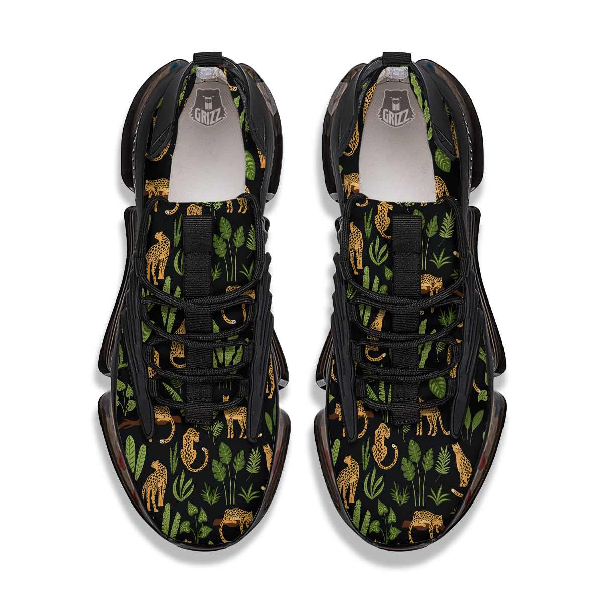 Jaguar Tropical Print Pattern Black Gym Shoes-grizzshop