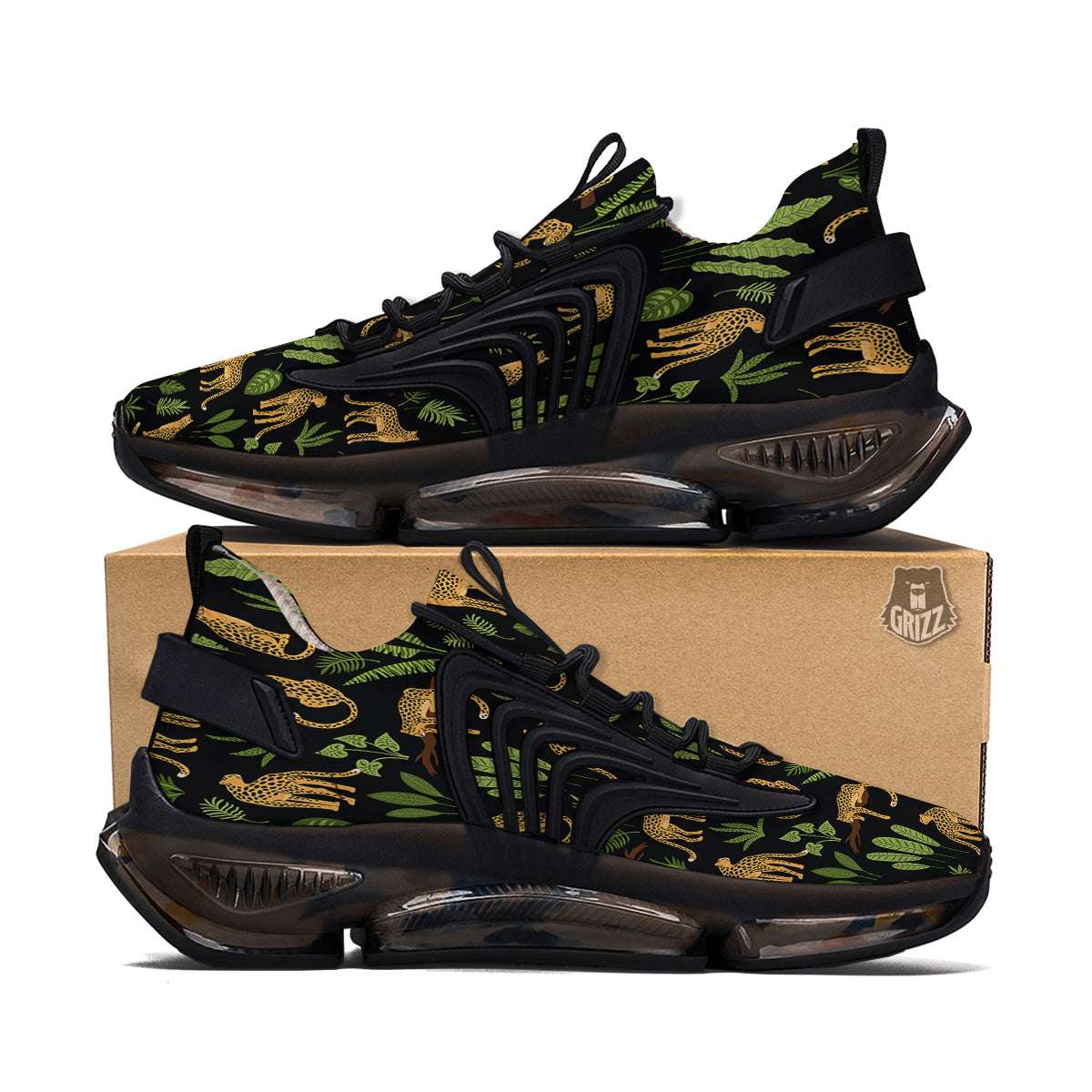 Jaguar Tropical Print Pattern Black Gym Shoes-grizzshop