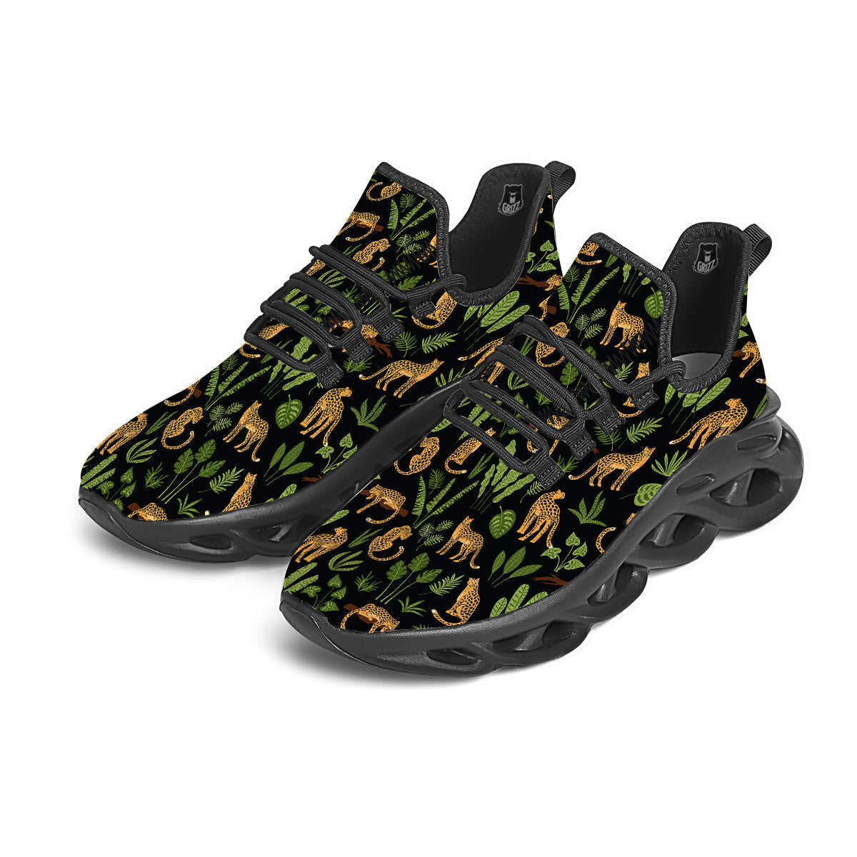 Jaguar Tropical Print Pattern Black Running Shoes-grizzshop