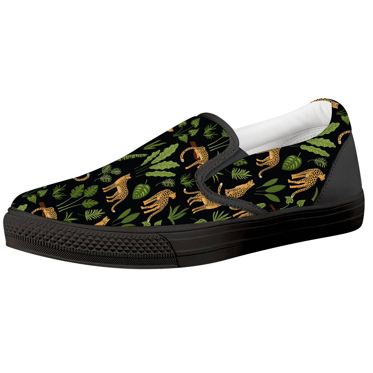 Jaguar Tropical Print Pattern Black Slip On Shoes-grizzshop