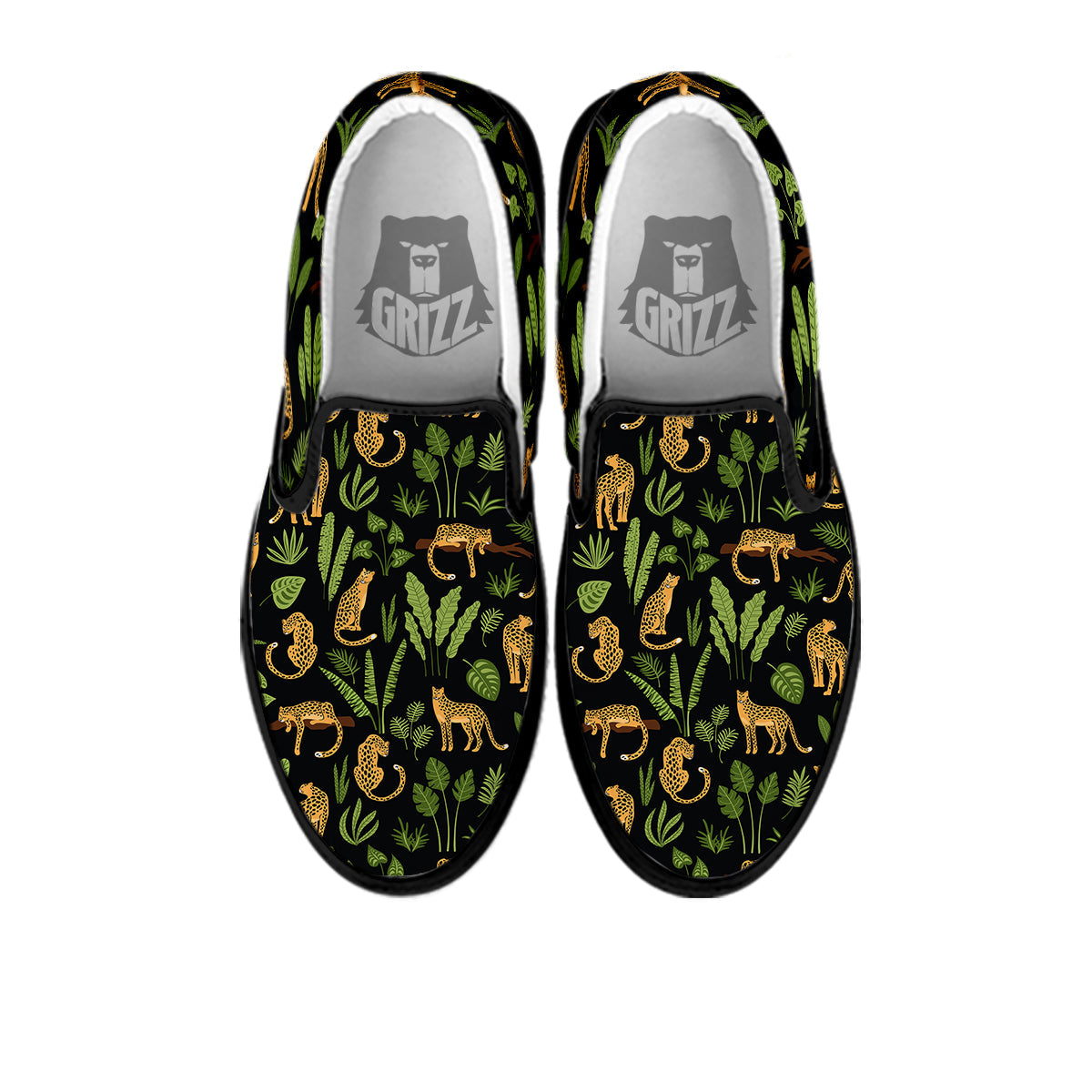 Jaguar Tropical Print Pattern Black Slip On Shoes-grizzshop