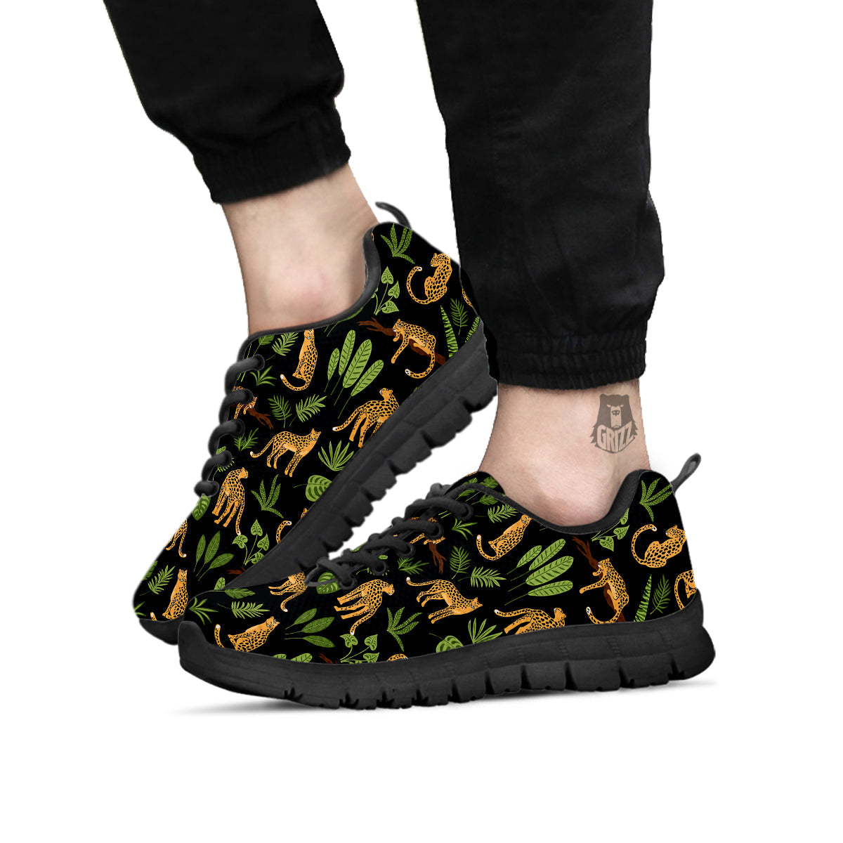 Jaguar Tropical Print Pattern Black Sneaker-grizzshop