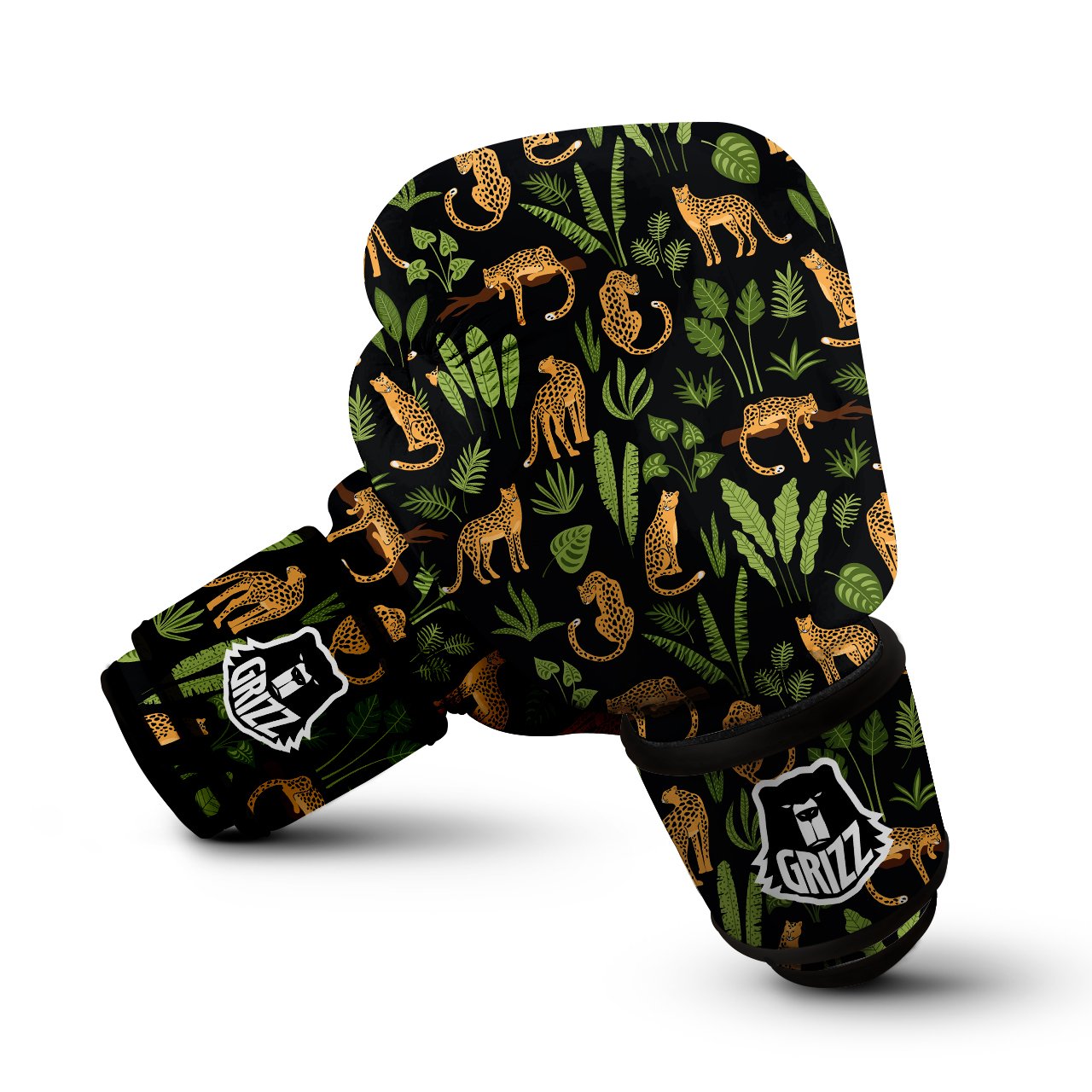 Jaguar Tropical Print Pattern Boxing Gloves-grizzshop