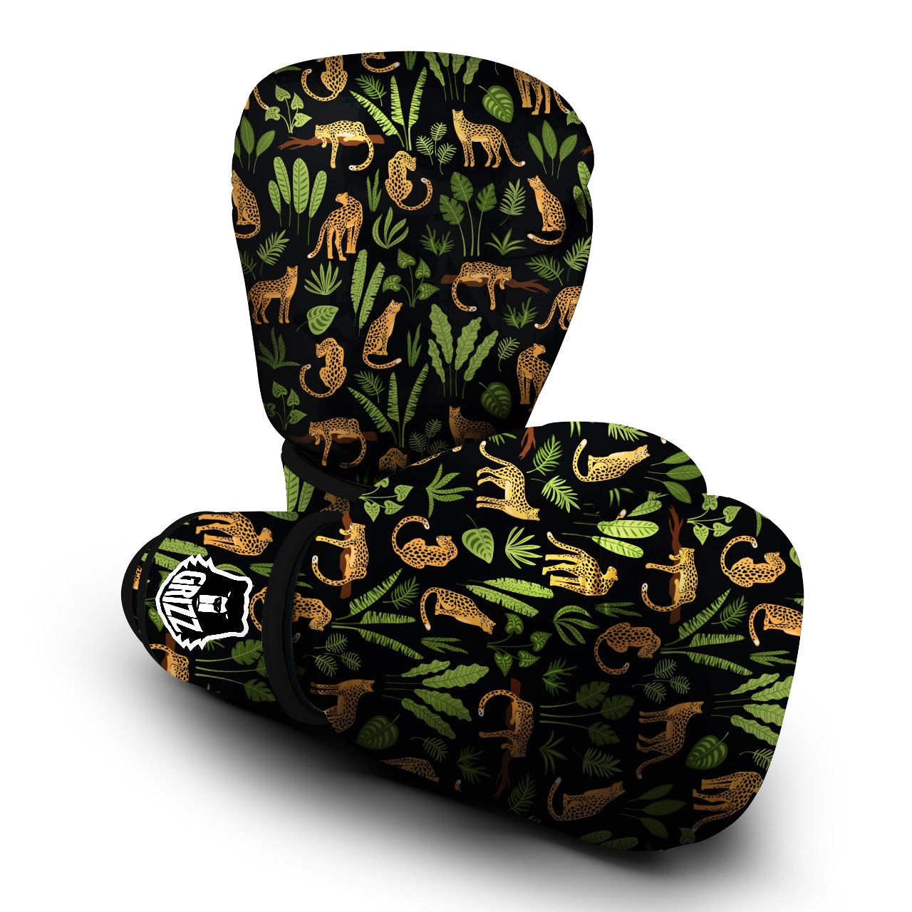 Jaguar Tropical Print Pattern Boxing Gloves-grizzshop