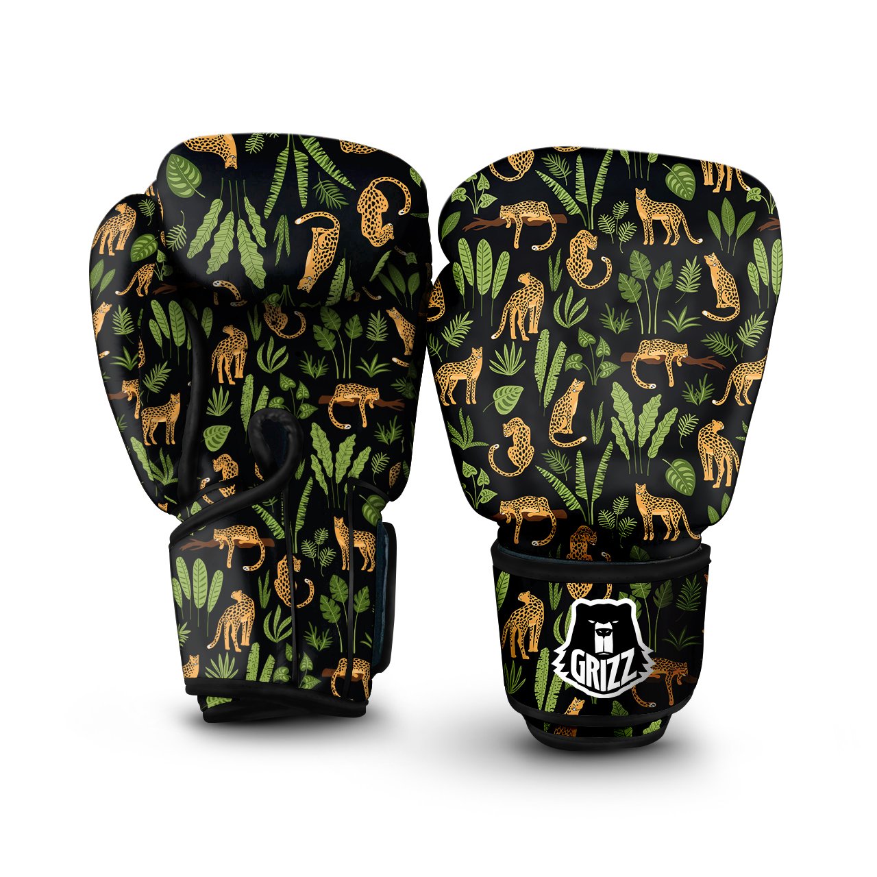 Jaguar Tropical Print Pattern Boxing Gloves-grizzshop