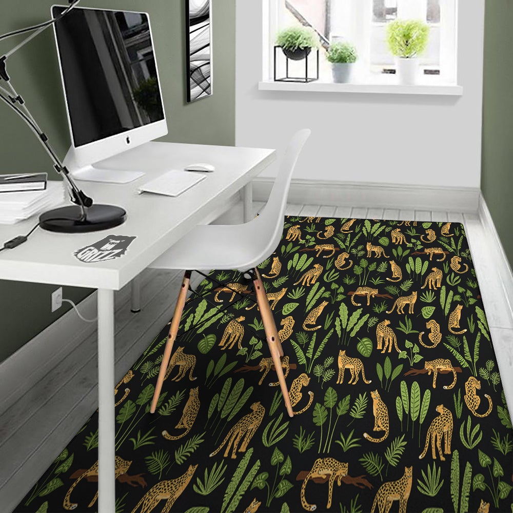 Jaguar Tropical Print Pattern Floor Mat-grizzshop