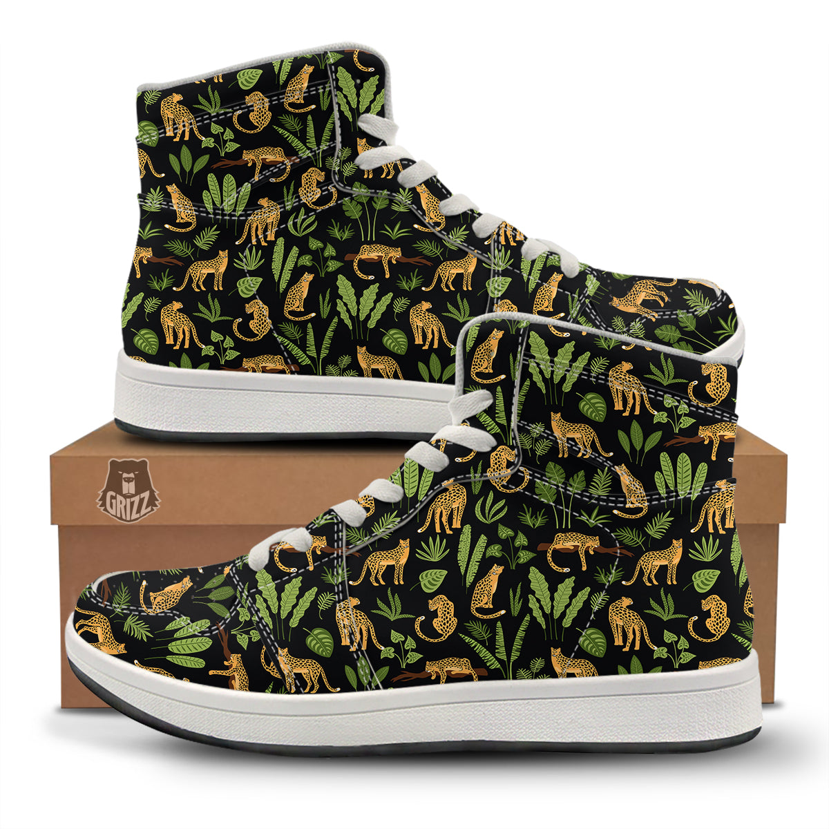 Jaguar Tropical Print Pattern High Top Sneakers-grizzshop