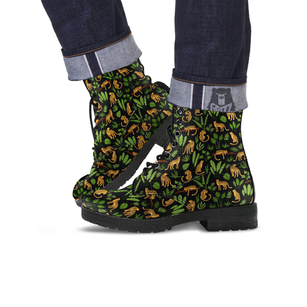 Jaguar Tropical Print Pattern Leather Boots-grizzshop
