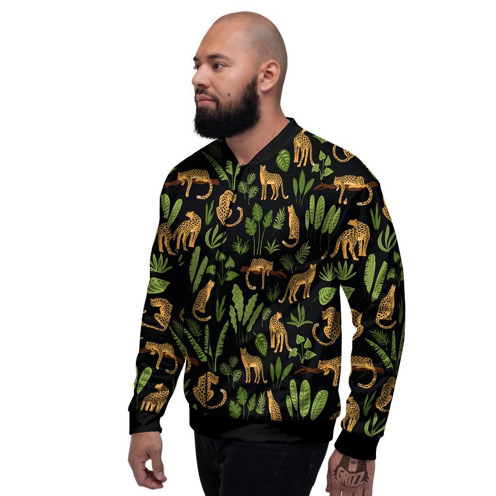 Jaguar Tropical Print Pattern Men's Bomber Jacket-grizzshop