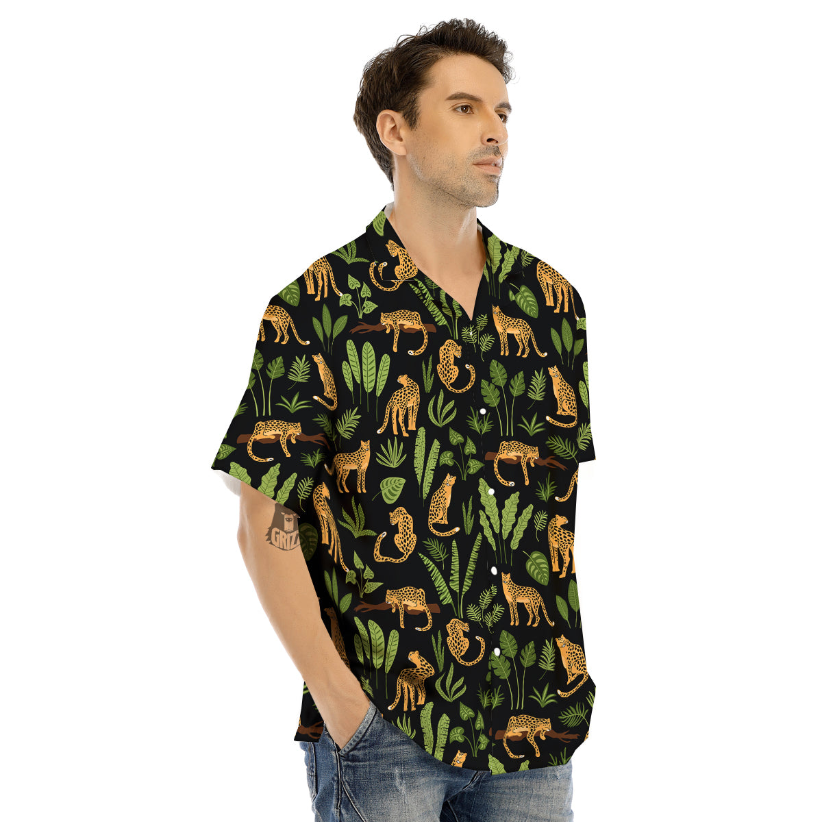 Jaguar Tropical Print Pattern Men's Hawaiian Shirt-grizzshop