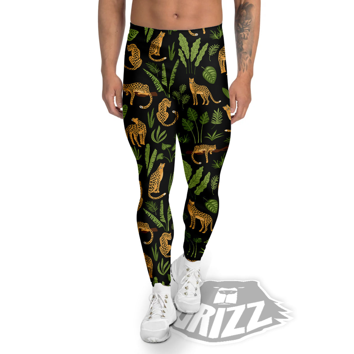 Jaguar Tropical Print Pattern Men's Leggings-grizzshop
