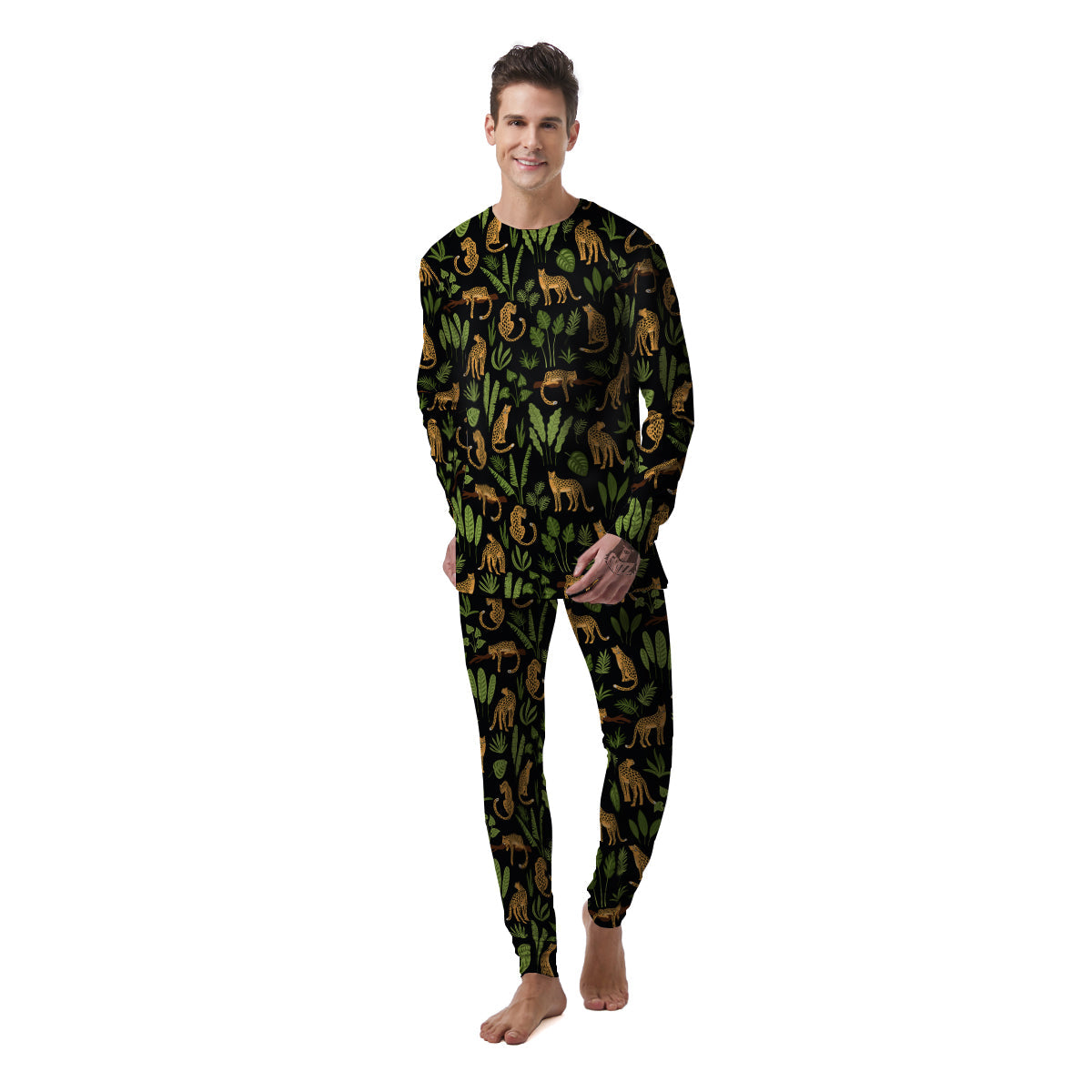 Jaguar Tropical Print Pattern Men's Pajamas-grizzshop