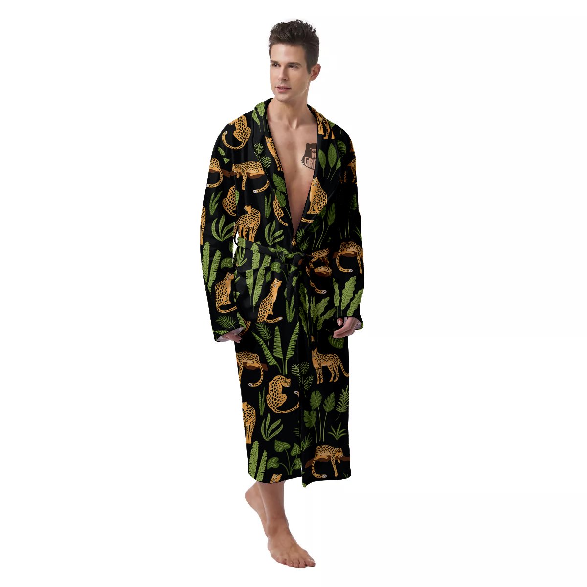 Jaguar Tropical Print Pattern Men's Robe-grizzshop