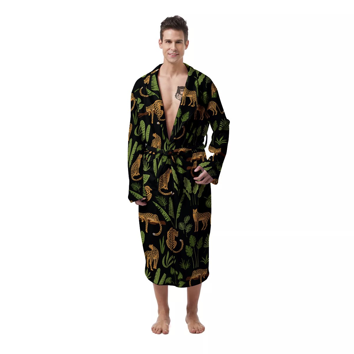 Jaguar Tropical Print Pattern Men's Robe-grizzshop