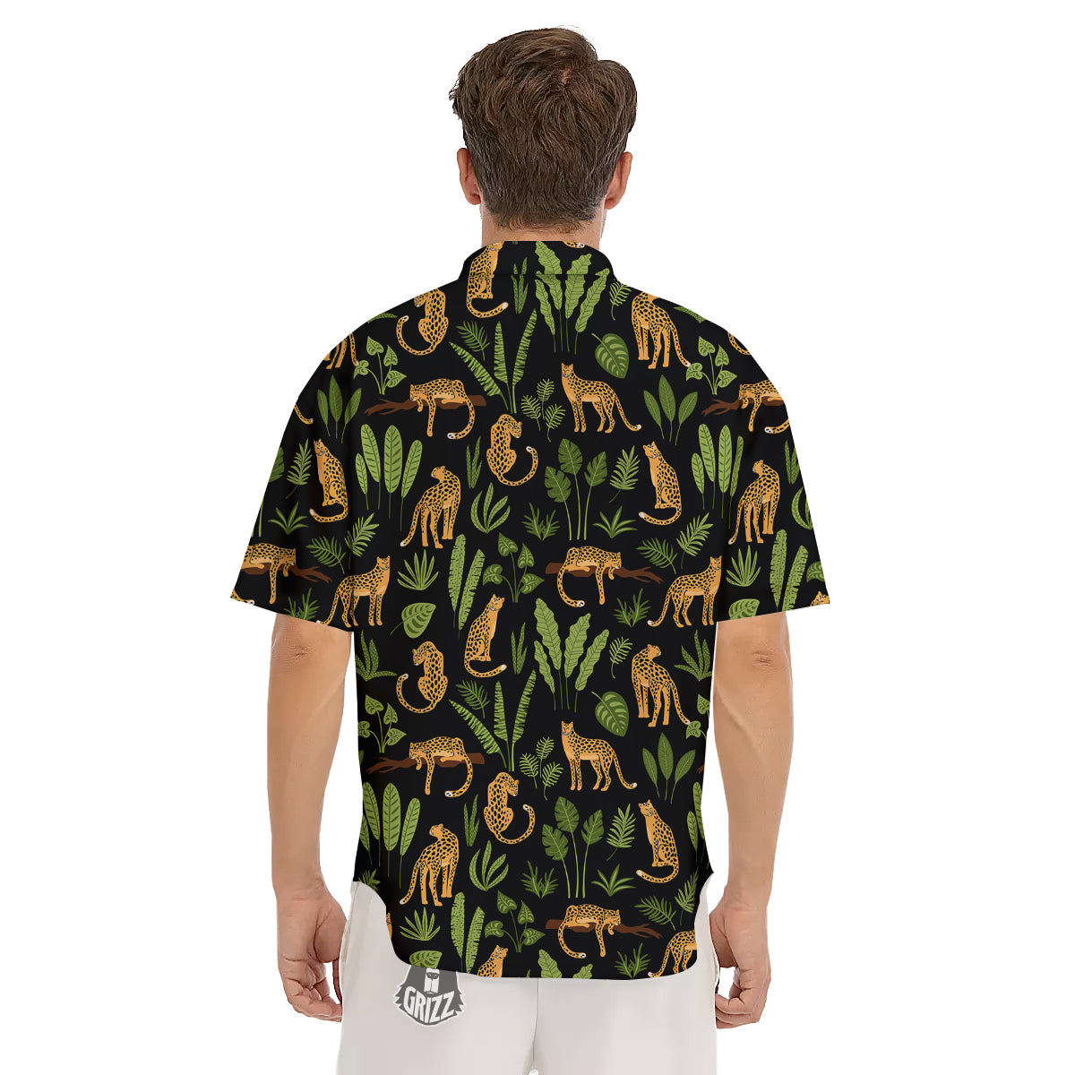 Jaguar Tropical Print Pattern Men's Short Sleeve Shirts-grizzshop