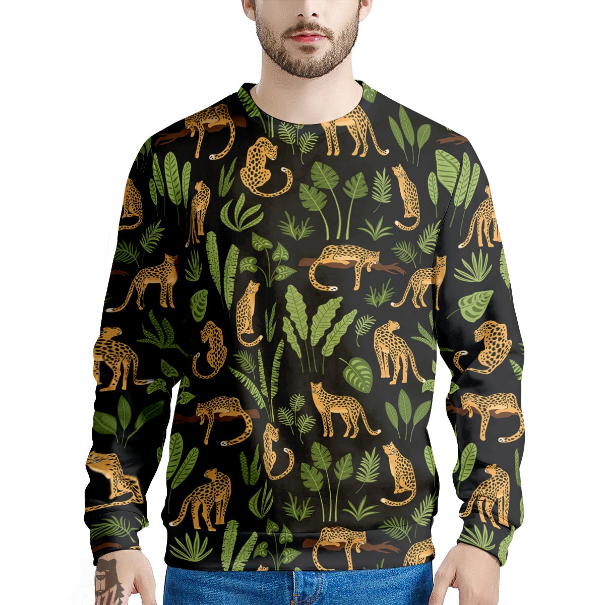 Jaguar Tropical Print Pattern Men's Sweatshirt-grizzshop