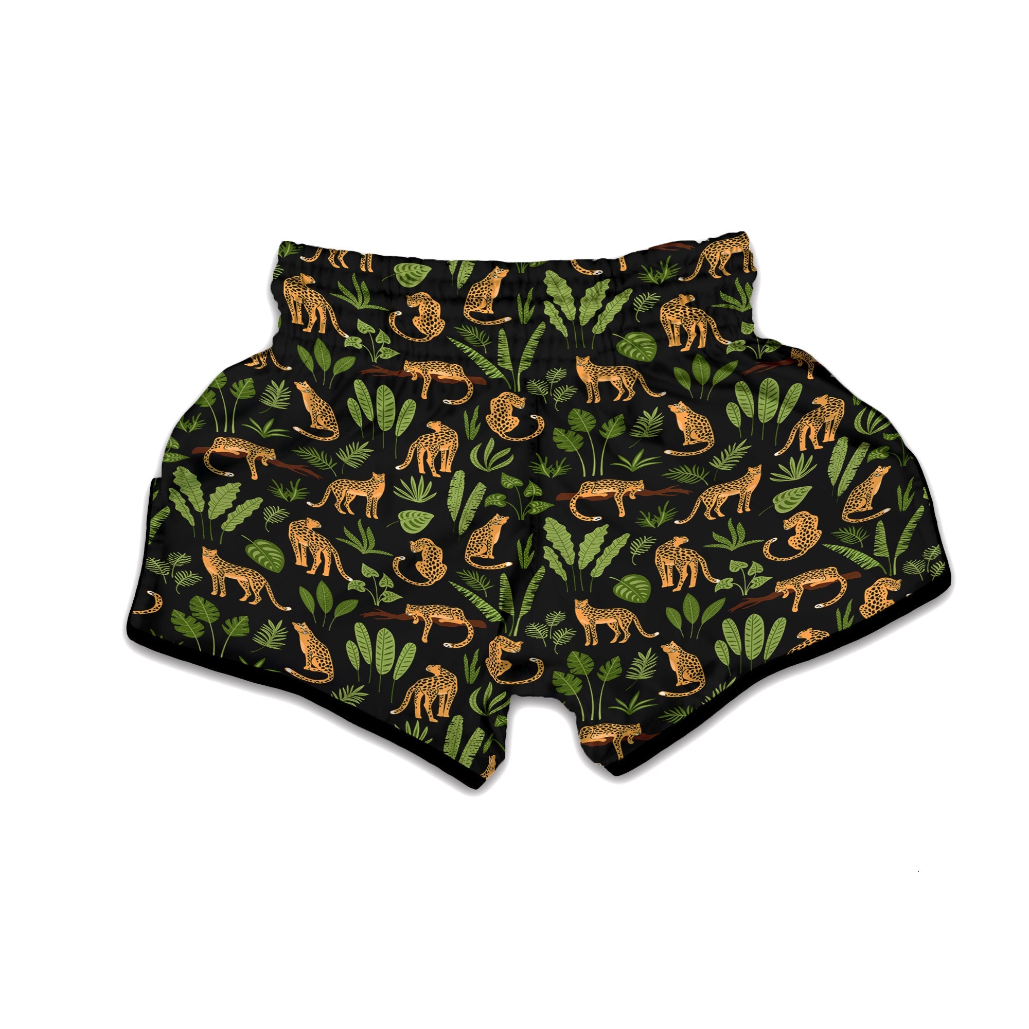 Jaguar Tropical Print Pattern Muay Thai Boxing Shorts-grizzshop