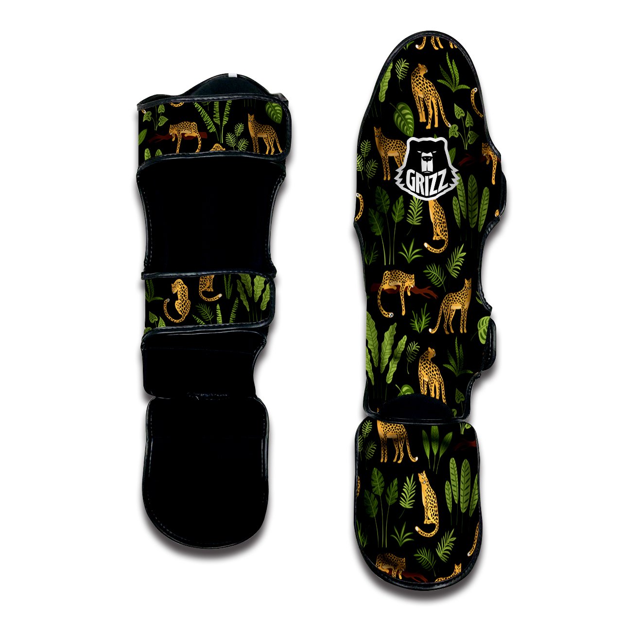 Jaguar Tropical Print Pattern Muay Thai Shin Guards-grizzshop