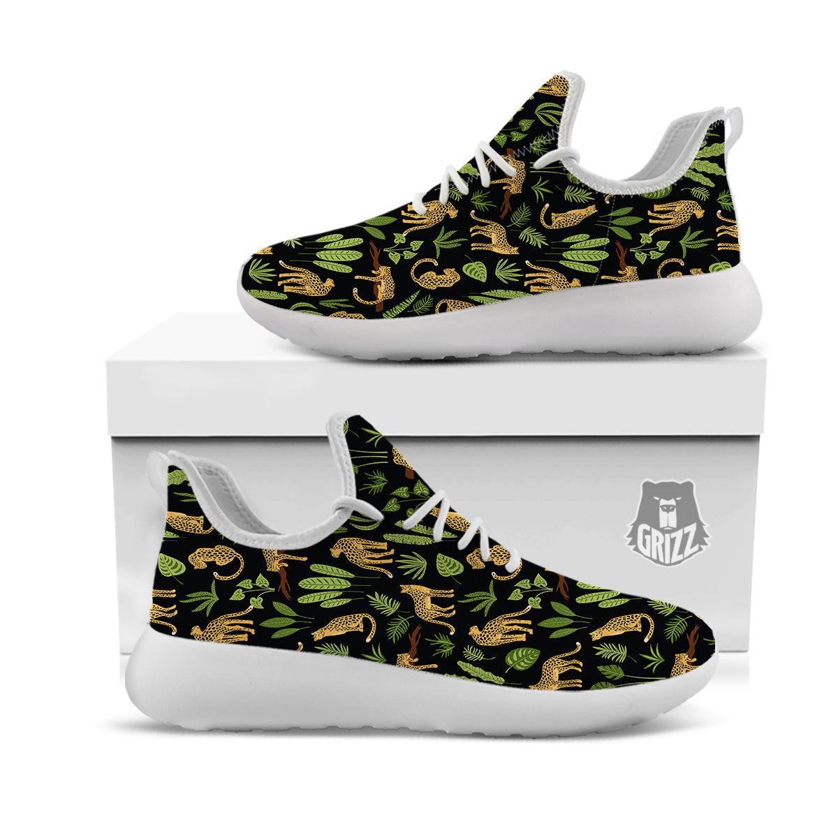 Jaguar Tropical Print Pattern White Athletic Shoes-grizzshop