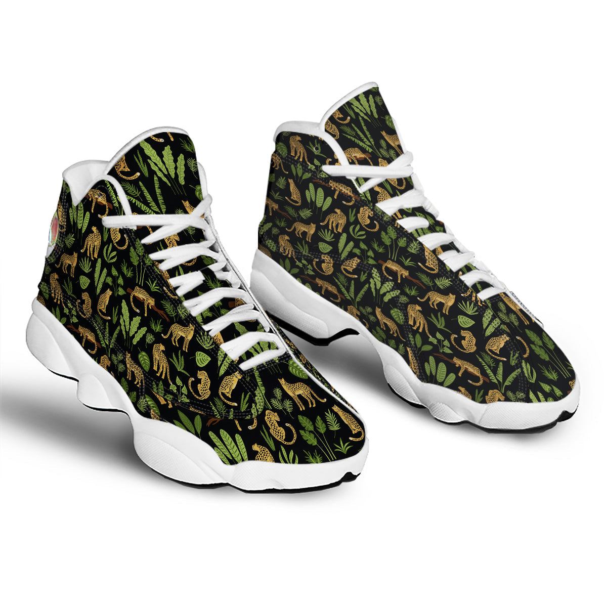 Jaguar Tropical Print Pattern White Basketball Shoes-grizzshop