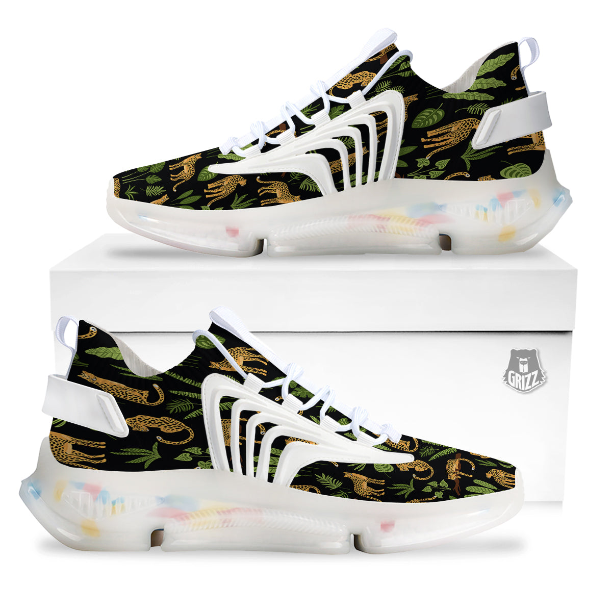 Jaguar Tropical Print Pattern White Gym Shoes-grizzshop
