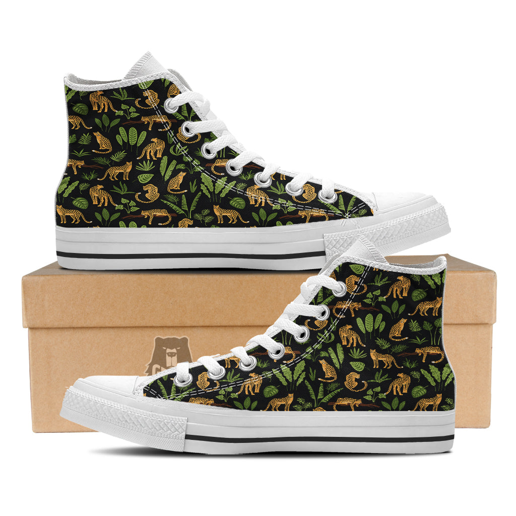 Jaguar Tropical Print Pattern White High Top Shoes-grizzshop