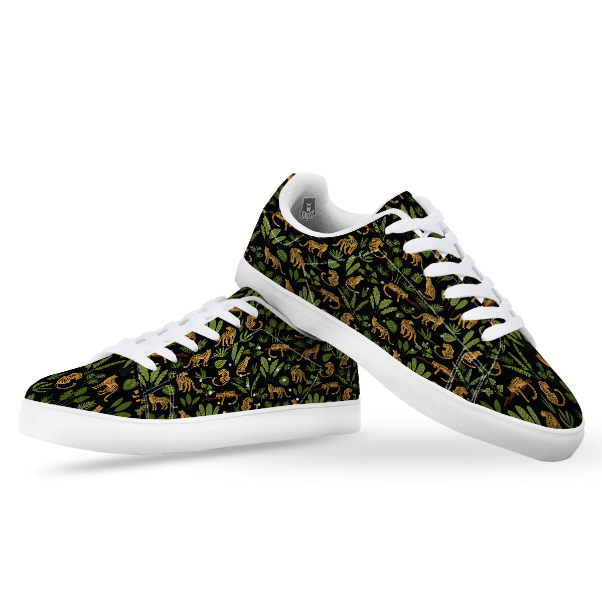 Jaguar Tropical Print Pattern White Low Top Sneakers-grizzshop