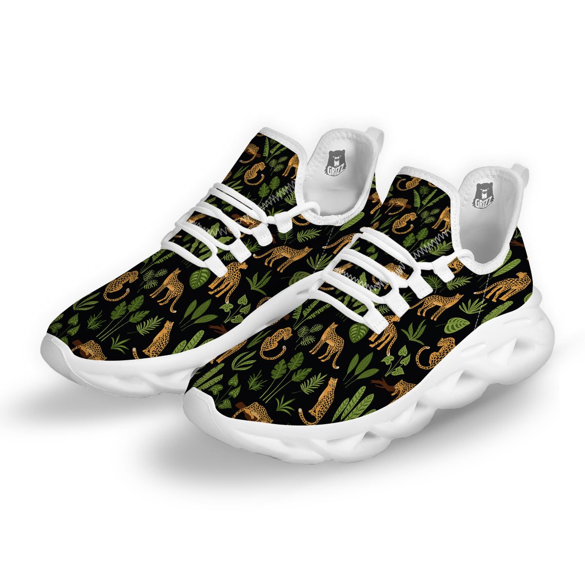 Jaguar Tropical Print Pattern White Running Shoes-grizzshop