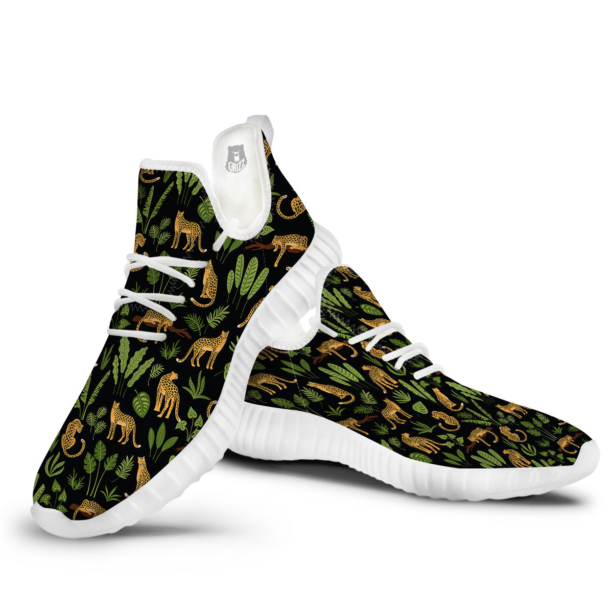 Jaguar Tropical Print Pattern White Walking Shoes-grizzshop