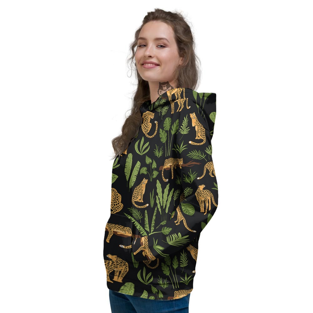 Jaguar Tropical Print Pattern Women's Hoodie-grizzshop