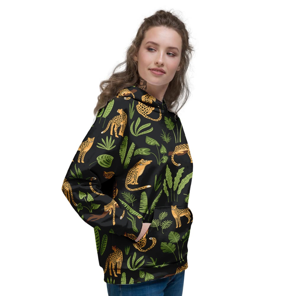 Jaguar Tropical Print Pattern Women's Hoodie-grizzshop