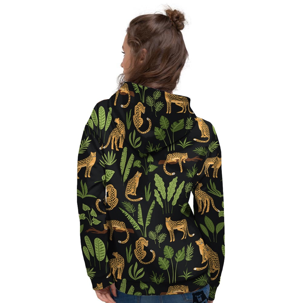 Jaguar Tropical Print Pattern Women's Hoodie-grizzshop
